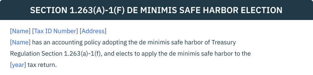 03.27.06 - De Minimus Safe Harbor Election Box