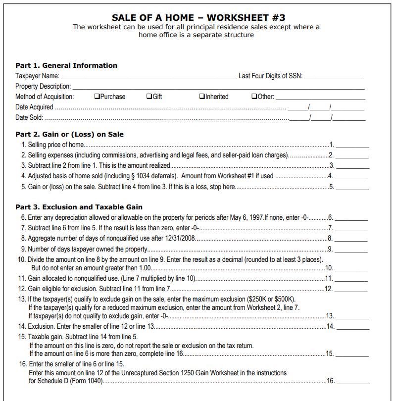 Sale Of A Home – Worksheet #3 (02.08.26)