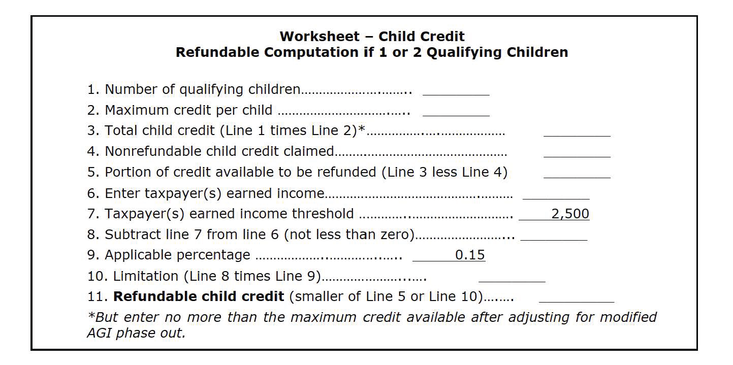 Child Credit Worksheet