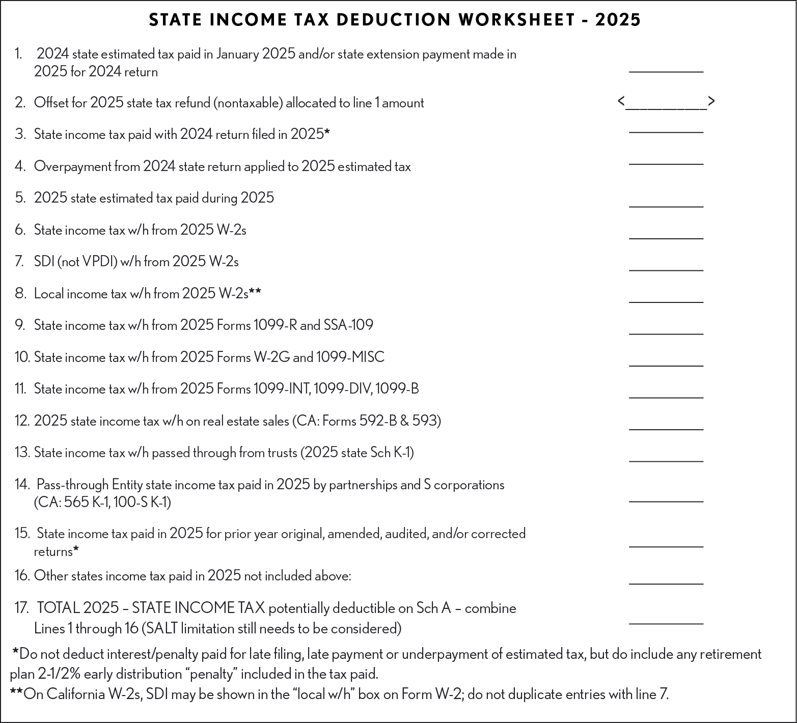 2025 state income tax deduction wksht
